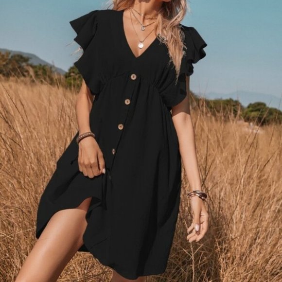 undefined Dresses & Skirts - Shabby Chic button detail ruffle Dress black
